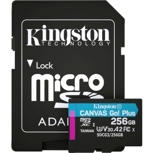 Kingston MicroSDXC 256 ГБ Canvas Go! Plus Class 10 UHS-I U3 V30 A2 + SD-адаптер (SDCG3/256GB) в Житомирі