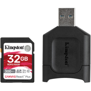 Kingston SDHC 32GB Canvas React Plus Class 10 UHS-II U3 ​​V90 + USB-кардридер (MLPR2/32GB) ТОП в Житомирі