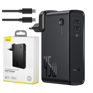 купить Зарядное устройство Baseus с Powerbank 45W 10000mAh + Cable Type-C to Type-C 60W (1m) black