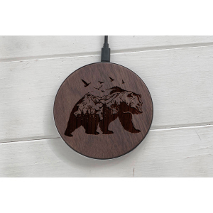 хорошая модель Быстрая беспроводная деревянная зарядка SkinWood Black Fast Charge bear 2