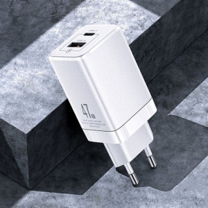 Зарядное устройство Usams GaN Travel Charger 47W |Type-С+USB| white лучшая модель в Житомире