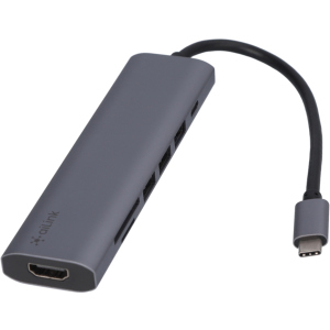 USB-хаб адаптер Ailink Aluminium 7 в 1 USB-C 4K HDMI Card Reader Hub Multi Port 100W PD c кабелем AI-CH7A Space Grey ТОП в Житомире