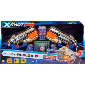 Набір скорострільних бластерів Zuru X-Shot Excel Reflex 6 Double 16 патронів + 3 банки Golden (36480Z) (193052031310) в Житомирі