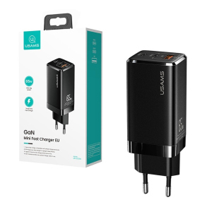 Зарядное устройство Usams GaN Quick Charger 65W (2 Type-С+USB) для MacBook/iPad/iPhone/Android black в Житомире