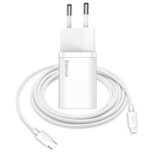 Быстрая зарядка для iPhone/iPad Baseus Super Silicone PD Charger 20W + Кабель Type-C to Lightning TZCCSUP-B02 Белый