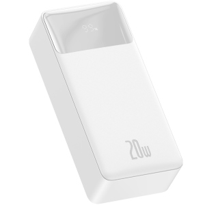 Повербанк BASEUS Bipow Digital Display Power Bank 30000mAh | 2USB / 1Type-C, PD / QC, 20W, 3A | White ТОП в Житомирі