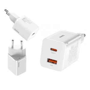 Зарядное устройство Baseus 30W 2in1 для iPhone 11/12/13/iPad/Samsung/Huawei/Xiaomi white в Житомире