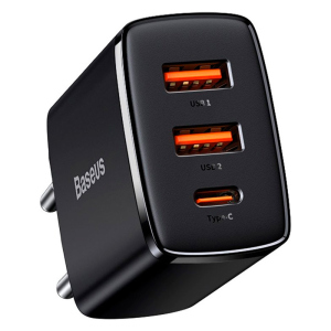 Зарядний пристрій BASEUS Compact Quick Charger | 2USB/1Type-C, 30W/3A, PD/QC| адаптер з підтримкою швидкого заряджання Black (CCXJ-E01)