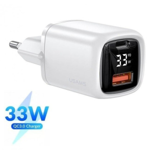 хороша модель Зарядний пристрій Usams Black Display 33W USB/Type-C, 33W/4A|White