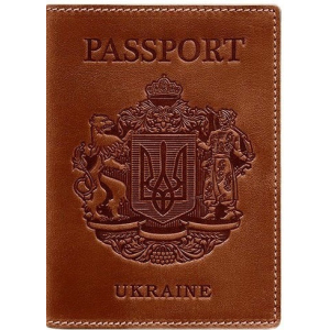 Новий Обкладинка для паспорта шкіряна з українським гербом BlankNote BN-OP-UA-k Коричнева краща модель в Житомирі