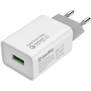 Зарядний пристрій ColorWay 1 USB Huawei Super Charge/Quick Charge 3.0, 4A (20W) White (CW-CHS014Q-WT)