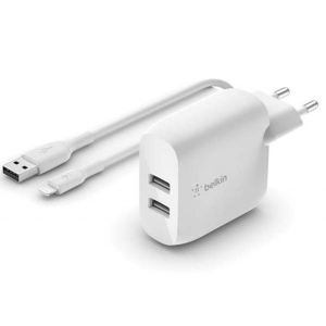 Зарядний пристрій Belkin Home Charger 24W DUAL USB 2.4A, Lightning 1m, white в Житомирі