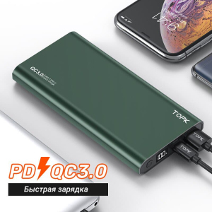 УМБ Power Bank TOPK I1006P 10000 mAh QC/PD 18W Green в Житомире