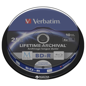 Verbatim M-Disc BD-R 25 GB 4x Cake 10 шт Printable (43825) краща модель в Житомирі