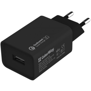 Зарядний пристрій ColorWay 1 USB Quick Charge 3.0 (18W) Black (CW-CHS013Q-BK) в Житомирі