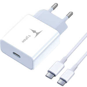 Мережевий зарядний пристрій T-phox PD 18W Charger+Type-C-C 60W cable 1 м White (T-P01(W)+Type-C) краща модель в Житомирі